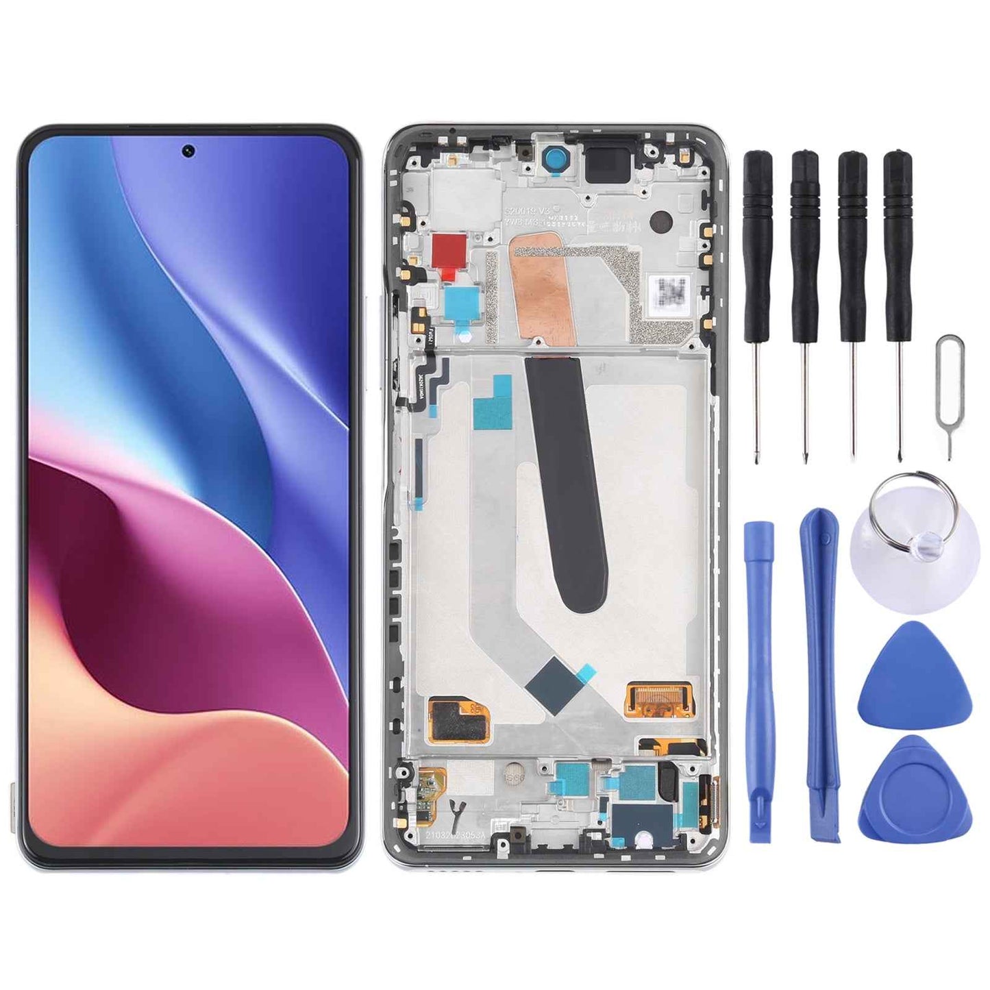 AMOLED Material LCD Screen and Digitizer Full Assembly With Frame for Xiaomi Redmi K40 / Redmi K40 Pro / Redmi K40 Pro+ / Mi 11i / Poco F3 / M2012K11AC M2012K11C M2012K11AG M2012K11G Silver