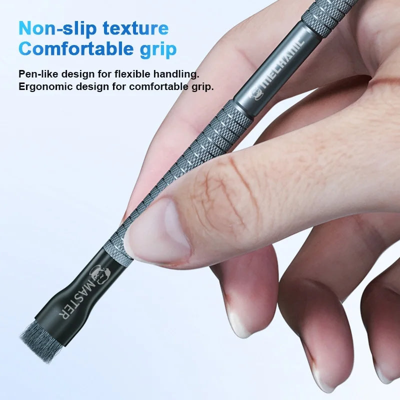 Cell Phone Motherboard Chip Degumming Brush PCB De-Tin Cleaning Cylinder Long Handle Brush, Style: Double-ended Sideburns+Steel Wire