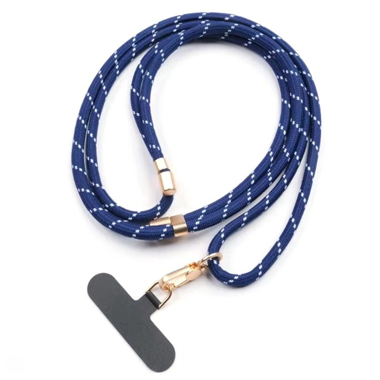 Neck Phone Lanyard 6mm Thick Polyester Rotating Buckle Strap with Tether Tab, Total Length: 150cm - Blue+White