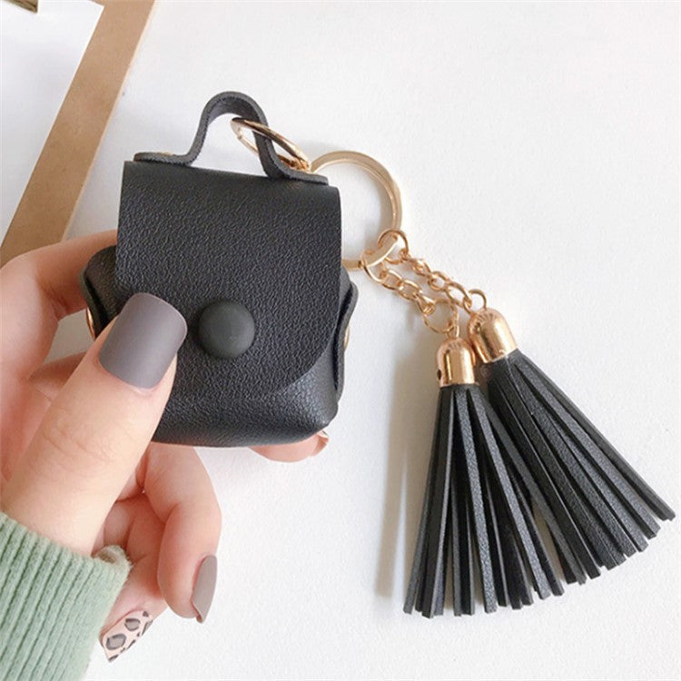 Wallet Design Tassels Decor Faux Leather Anti-Drop Bluetooth Earphone Protective Case Cover for AirPods with Wireless Charging Case (2019)/AirPods with Charging Case (2019) - Black