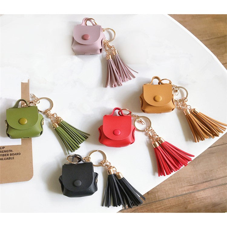 Wallet Design Tassels Decor Faux Leather Anti-Drop Bluetooth Earphone Protective Case Cover for AirPods with Wireless Charging Case (2019)/AirPods with Charging Case (2019) - Red