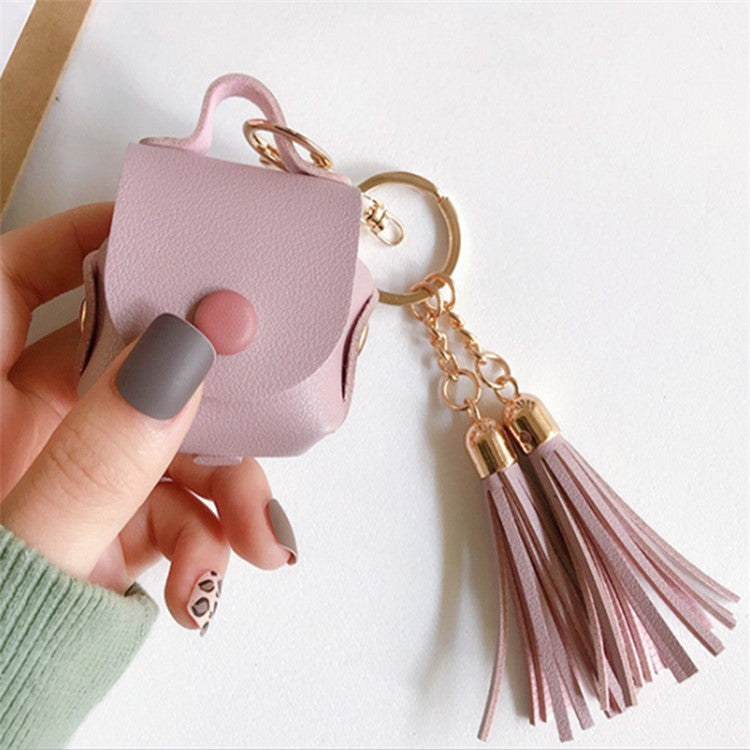 Wallet Design Tassels Decor Faux Leather Anti-Drop Bluetooth Earphone Protective Case Cover for AirPods with Wireless Charging Case (2019)/AirPods with Charging Case (2019) - Purple