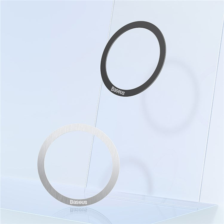 BASEUS Halo Series 2Pcs/Pack Magnetic Metal Ring Ultra Thin Adhesive Phone Holder Plate - Silver