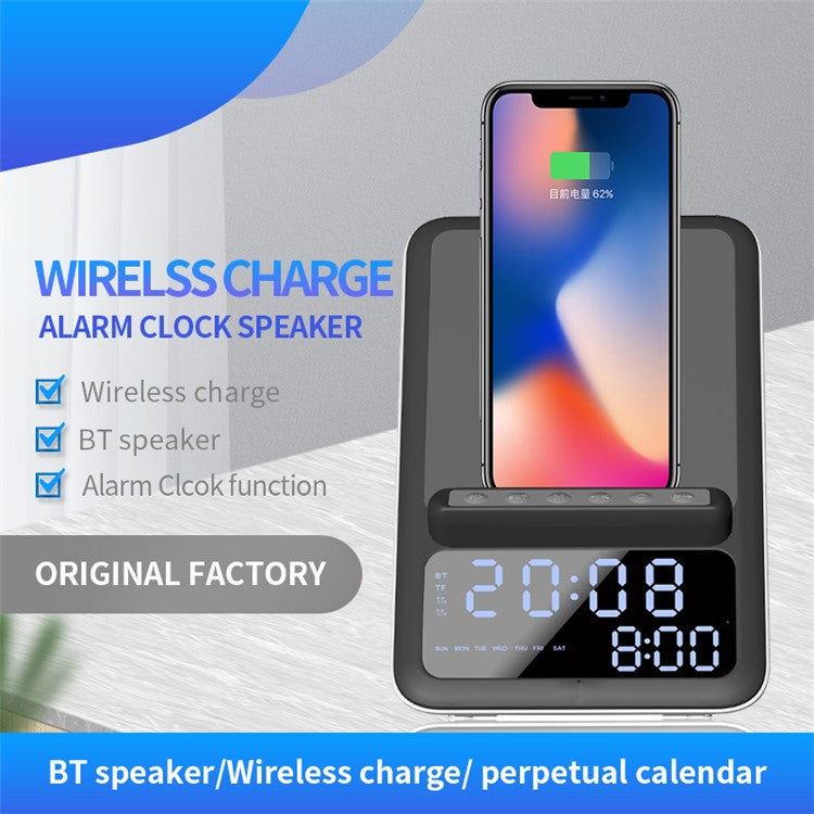 AFK BT512 LED Digital Display Alarm Clock Bluetooth Speaker FM Radio Mobile Phone Wireless Charger (CE Certificated)