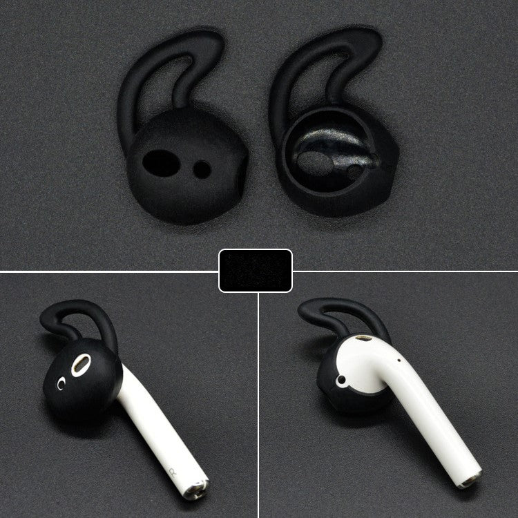 1 Pair of Silicone Ear Hooks Skin Cover Holder for Apple AirPods - Black