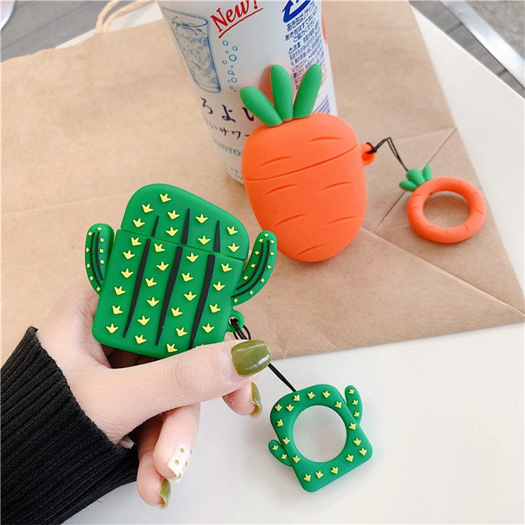 Silicone Cover with Ring for Apple AirPods with Wireless Charging Case (2019)/Charging Case (2019)/Charging Case (2016) - Cactus