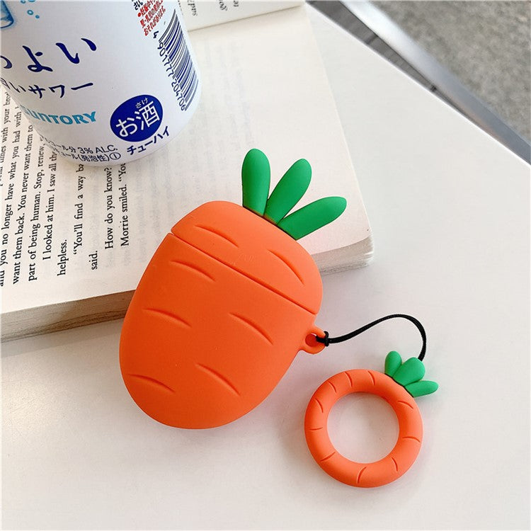 Silicone Cover with Ring for Apple AirPods with Wireless Charging Case (2019)/Charging Case (2019)/Charging Case (2016) - Carrot