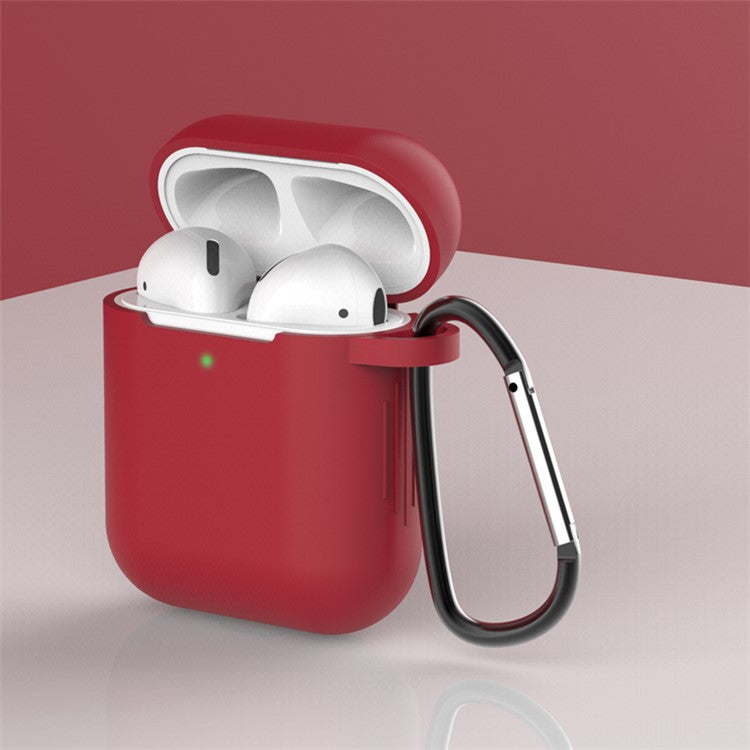 Silicone Protective Case with Buckle for AirPods with Charging Case (2016)/with Charging Case (2019) - Wine Red