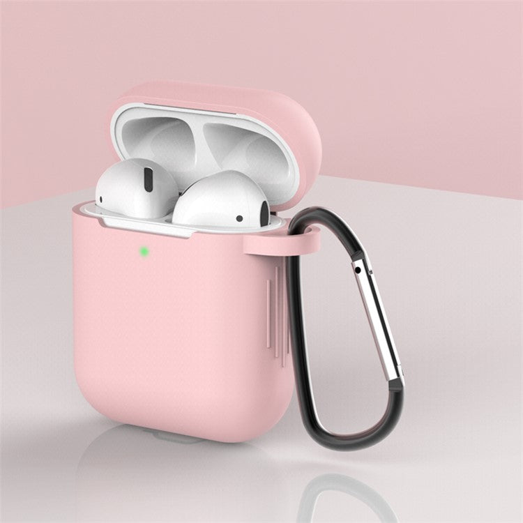 Silicone Protective Case with Buckle for AirPods with Charging Case (2016)/with Charging Case (2019) - Light Pink