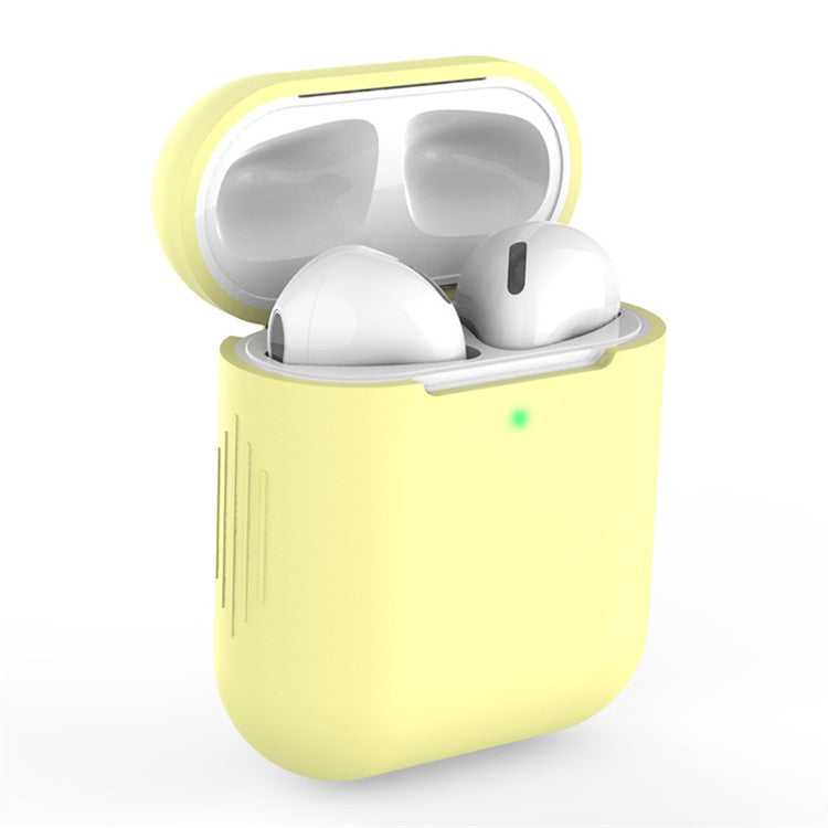 Silicone Bluetooth Earphone Charging Case Cover Protective Case for Apple AirPods with Charging Case (2019)/with Wireless Charging Case (2019)/with Charging Case (2016) - Light Yellow