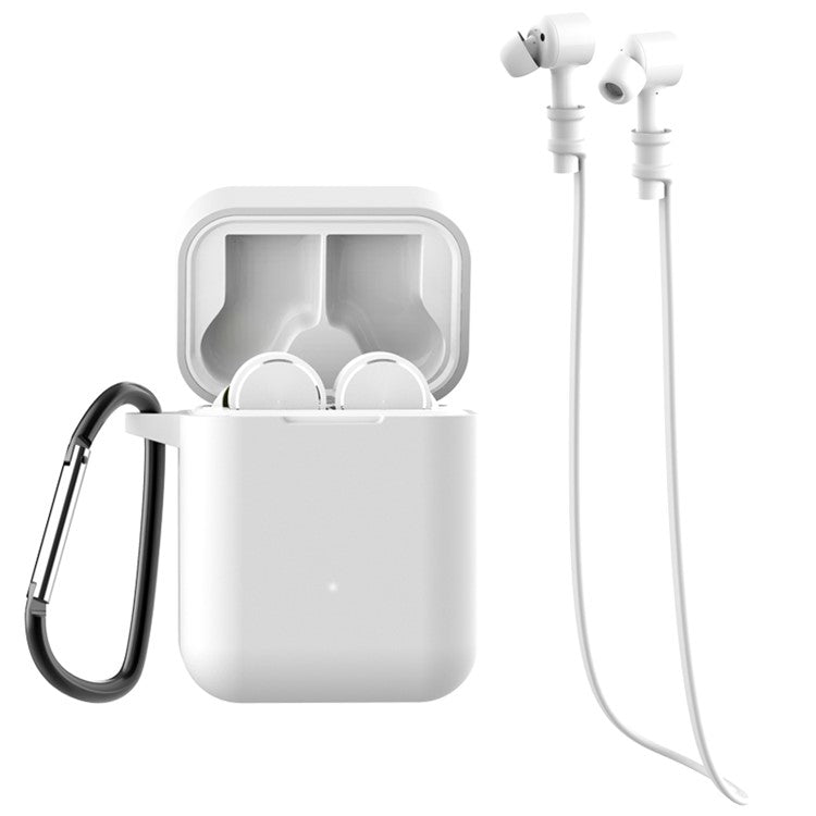 3-in-1 Set for Xiaomi Air Bluetooth Headphone [Silicone Case + Neck Straps + Carabiner] - White