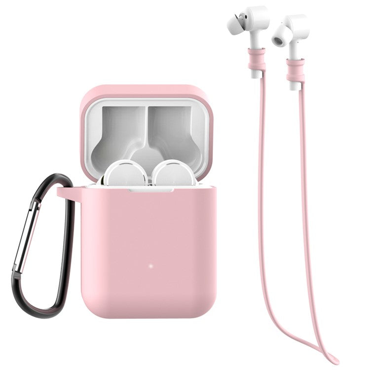 3-in-1 Set for Xiaomi Air Bluetooth Headphone [Silicone Case + Neck Straps + Carabiner] - Pink