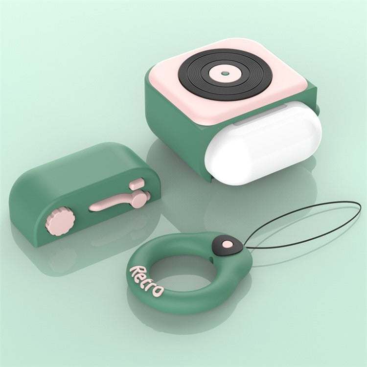 Silicone Earphone Case+Finger Ring Strap for Apple AirPods with Wireless Charging Case (2019) / AirPods with Charging Case (2019) (2016) - Dark Green