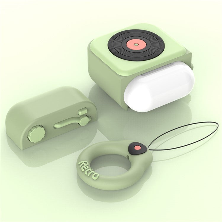 Silicone Earphone Case+Finger Ring Strap for Apple AirPods with Wireless Charging Case (2019) / AirPods with Charging Case (2019) (2016) - Light Green