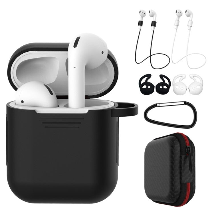 Dust-proof Silicone Cover Buckle Earplug Set for Apple AirPods with Charging Case (2016) - Black