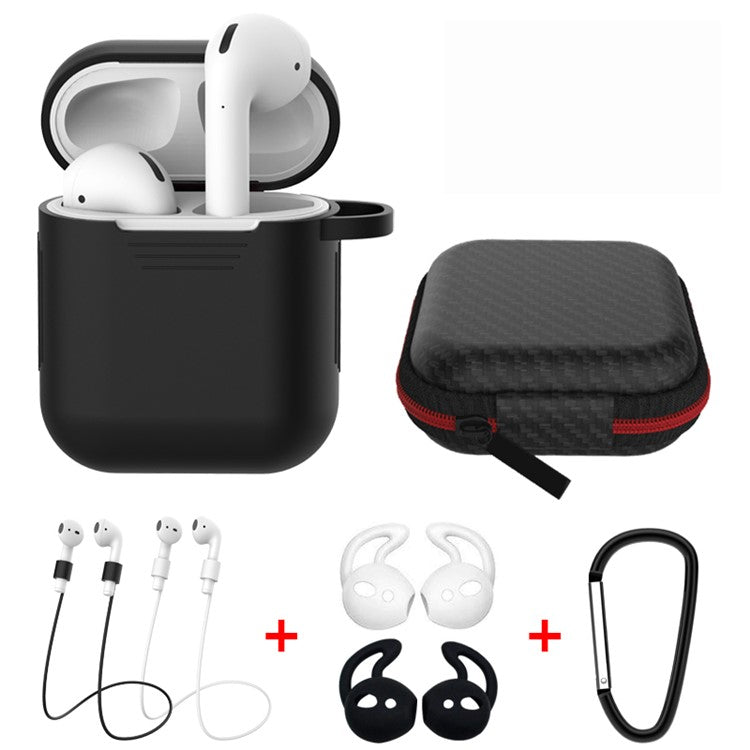 Dust-proof Silicone Cover Buckle Earplug Set for Apple AirPods with Charging Case (2016) - Black