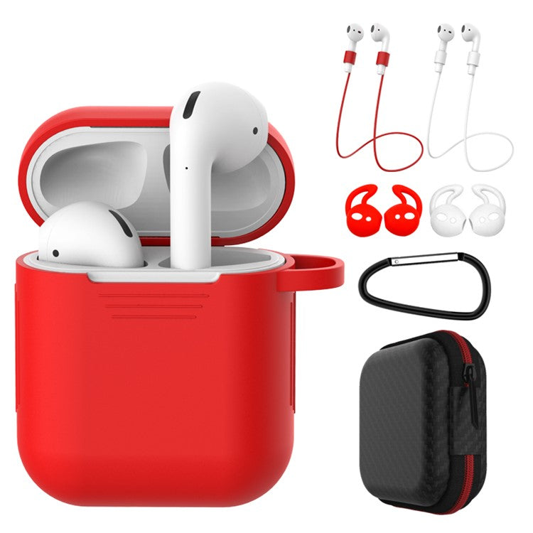 Dust-proof Silicone Cover Buckle Earplug Set for Apple AirPods with Charging Case (2016) - Red