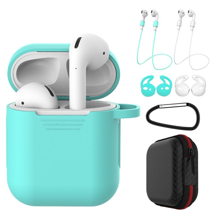 Dust-proof Silicone Cover Buckle Earplug Set for Apple AirPods with Charging Case (2016) - Cyan