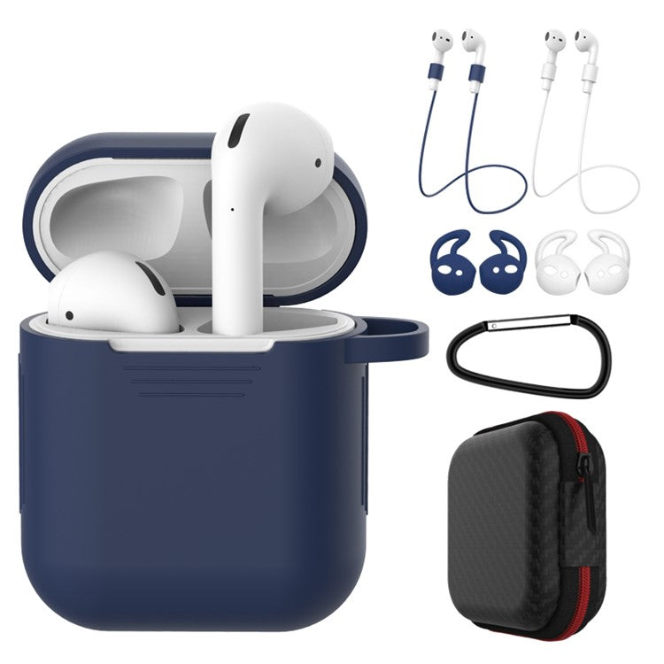 Dust-proof Silicone Cover Buckle Earplug Set for Apple AirPods with Charging Case (2016) - Dark Blue