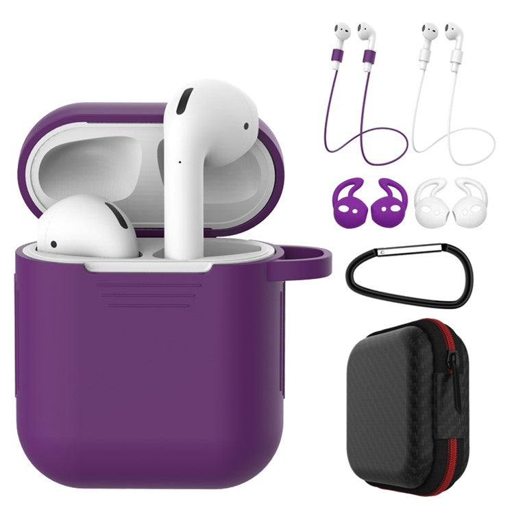 Dust-proof Silicone Cover Buckle Earplug Set for Apple AirPods with Charging Case (2016) - Purple