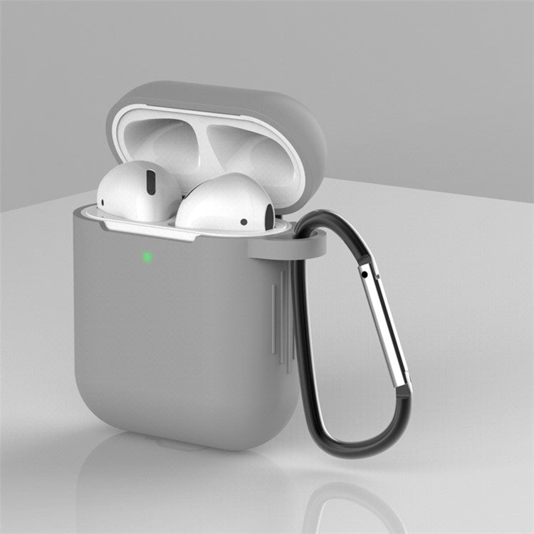 Dust-proof Silicone Earphone Sleeve Case with Buckle for AirPods with Charging Case (2019)/AirPods with Charging Case (2016) - Grey