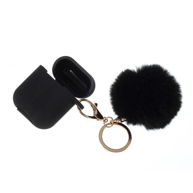 Silicone Case with Hairy Ball Buckle for Apple AirPods with Wireless Charging Case (2019) / AirPods with Charging Case (2019) (2016) - Black