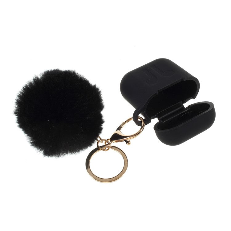 Silicone Case with Hairy Ball Buckle for Apple AirPods with Wireless Charging Case (2019) / AirPods with Charging Case (2019) (2016) - Black