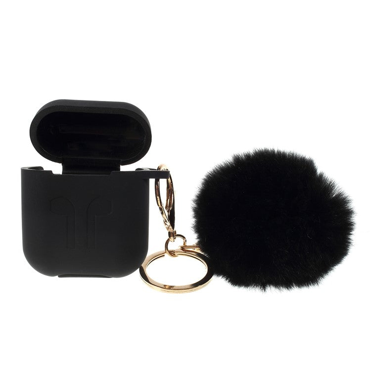 Silicone Case with Hairy Ball Buckle for Apple AirPods with Wireless Charging Case (2019) / AirPods with Charging Case (2019) (2016) - Black