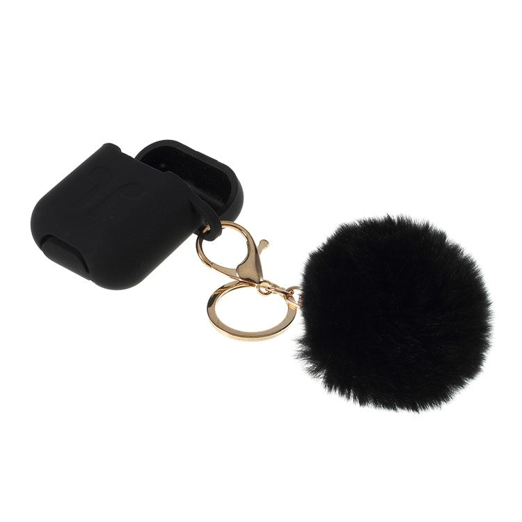 Silicone Case with Hairy Ball Buckle for Apple AirPods with Wireless Charging Case (2019) / AirPods with Charging Case (2019) (2016) - Black