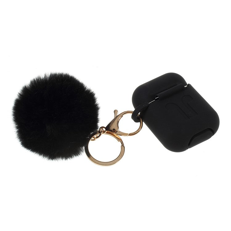 Silicone Case with Hairy Ball Buckle for Apple AirPods with Wireless Charging Case (2019) / AirPods with Charging Case (2019) (2016) - Black