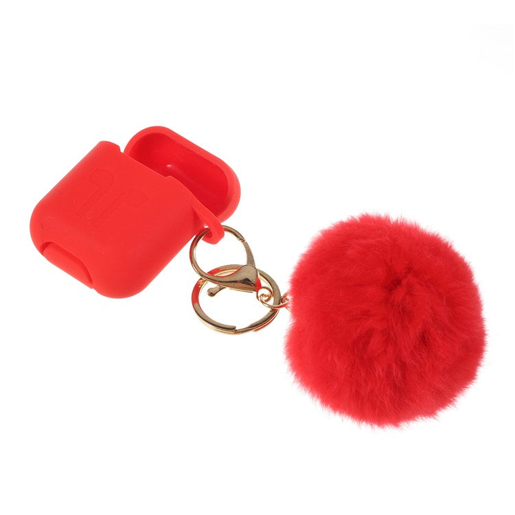 Silicone Case with Hairy Ball Buckle for Apple AirPods with Wireless Charging Case (2019) / AirPods with Charging Case (2019) (2016) - Red