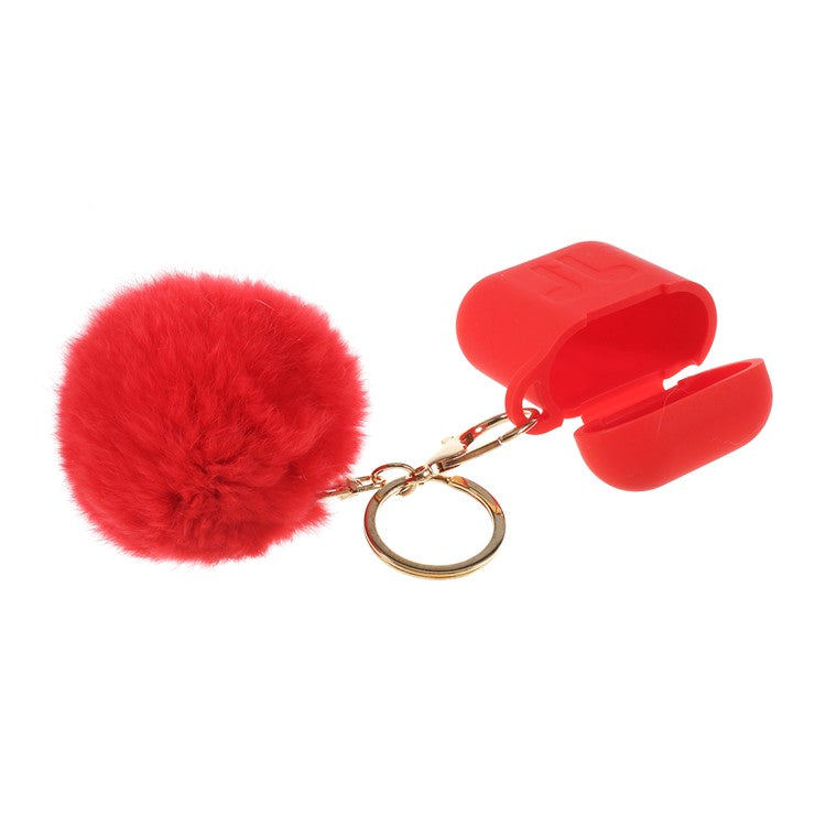 Silicone Case with Hairy Ball Buckle for Apple AirPods with Wireless Charging Case (2019) / AirPods with Charging Case (2019) (2016) - Red