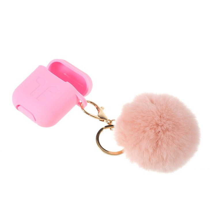 Silicone Case with Hairy Ball Buckle for Apple AirPods with Wireless Charging Case (2019) / AirPods with Charging Case (2019) (2016) - Pink