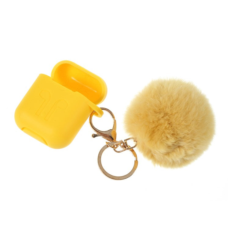 Silicone Case with Hairy Ball Buckle for Apple AirPods with Wireless Charging Case (2019) / AirPods with Charging Case (2019) (2016) - Yellow