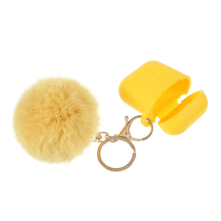 Silicone Case with Hairy Ball Buckle for Apple AirPods with Wireless Charging Case (2019) / AirPods with Charging Case (2019) (2016) - Yellow