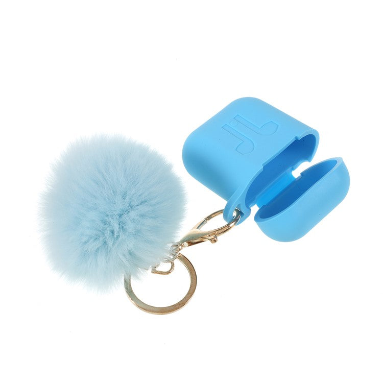 Silicone Case with Hairy Ball Buckle for Apple AirPods with Wireless Charging Case (2019) / AirPods with Charging Case (2019) (2016) - Baby Blue