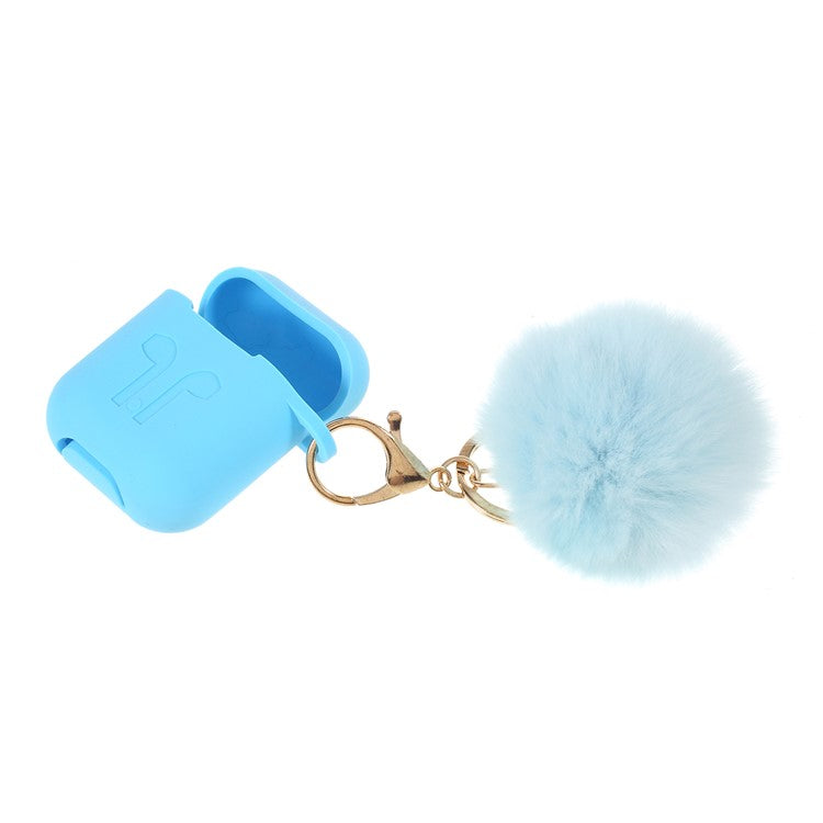 Silicone Case with Hairy Ball Buckle for Apple AirPods with Wireless Charging Case (2019) / AirPods with Charging Case (2019) (2016) - Baby Blue