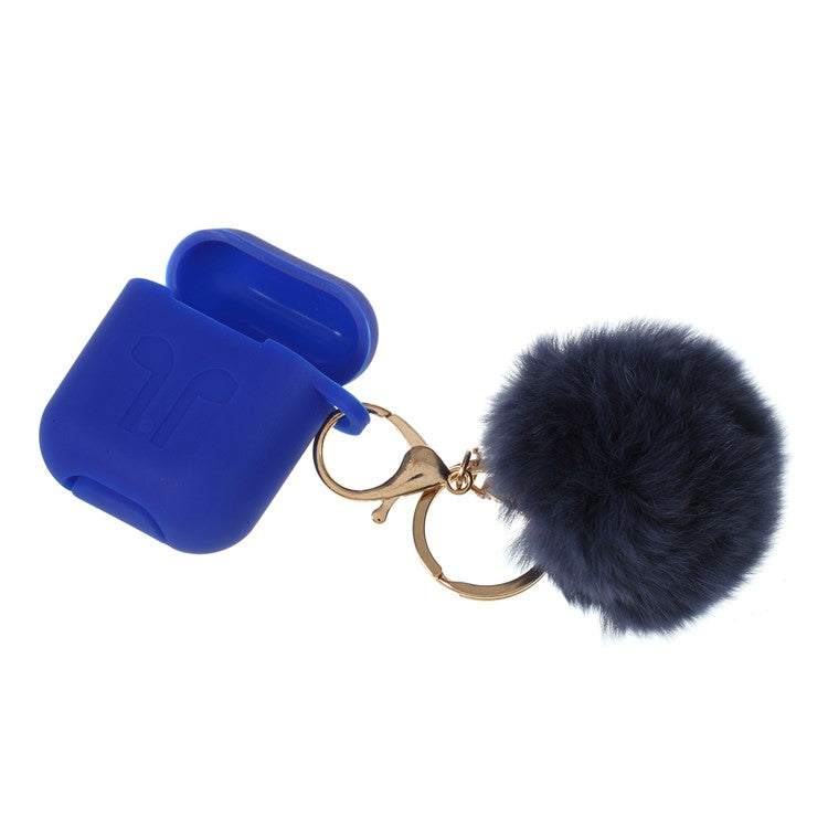 Silicone Case with Hairy Ball Buckle for Apple AirPods with Wireless Charging Case (2019) / AirPods with Charging Case (2019) (2016) - Dark Blue