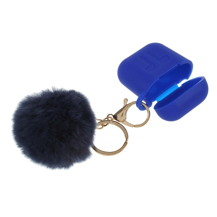 Silicone Case with Hairy Ball Buckle for Apple AirPods with Wireless Charging Case (2019) / AirPods with Charging Case (2019) (2016) - Dark Blue