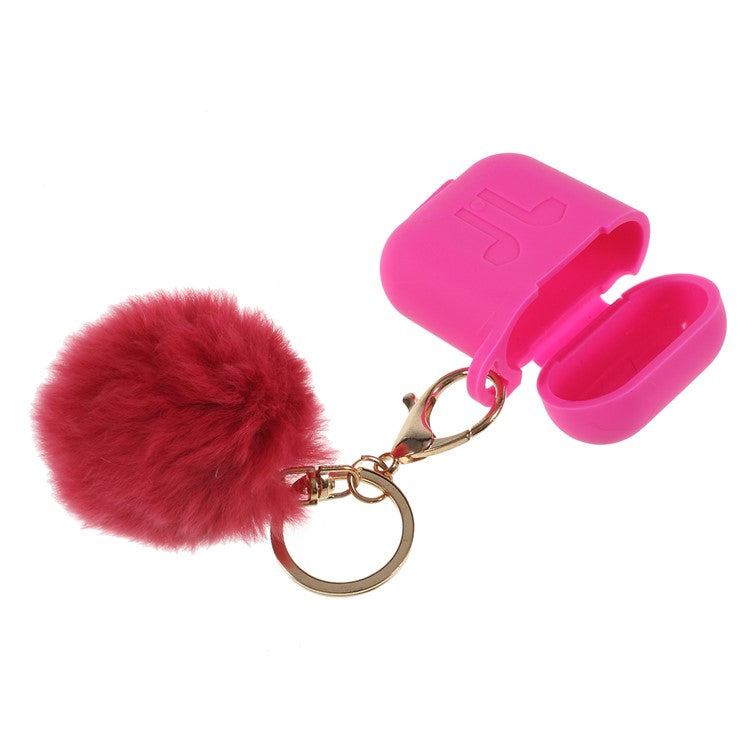 Silicone Case with Hairy Ball Buckle for Apple AirPods with Wireless Charging Case (2019) / AirPods with Charging Case (2019) (2016) - Rose