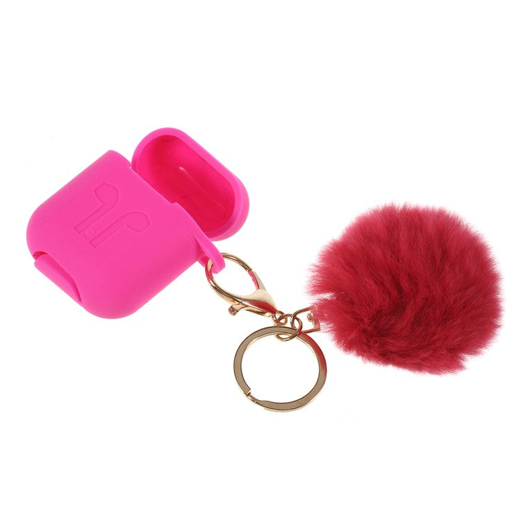 Silicone Case with Hairy Ball Buckle for Apple AirPods with Wireless Charging Case (2019) / AirPods with Charging Case (2019) (2016) - Rose