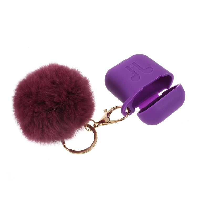 Silicone Case with Hairy Ball Buckle for Apple AirPods with Wireless Charging Case (2019) / AirPods with Charging Case (2019) (2016) - Purple