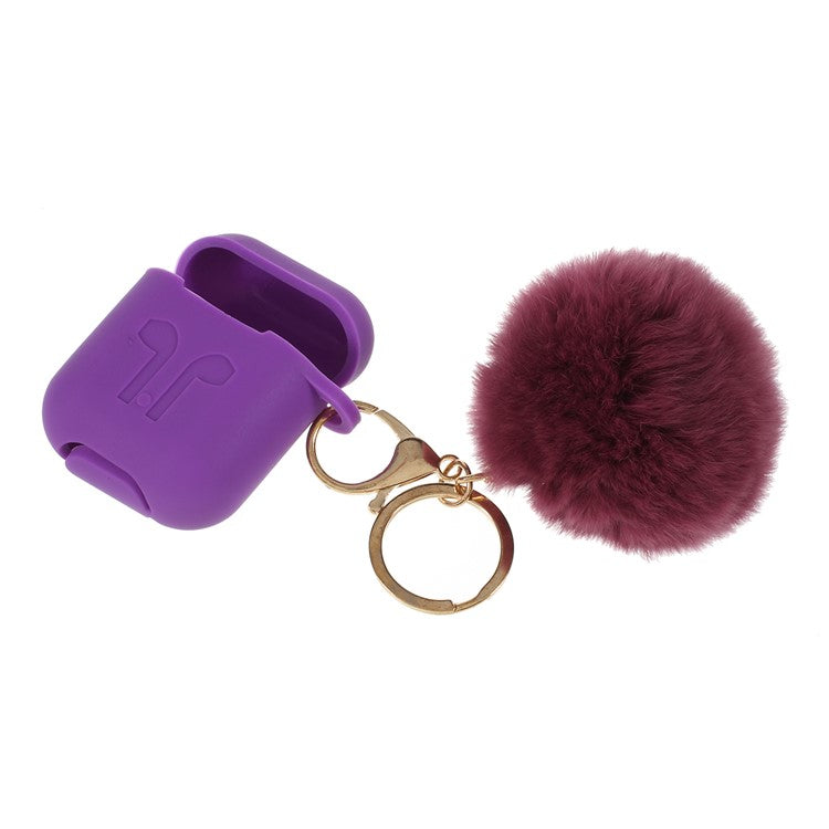 Silicone Case with Hairy Ball Buckle for Apple AirPods with Wireless Charging Case (2019) / AirPods with Charging Case (2019) (2016) - Purple