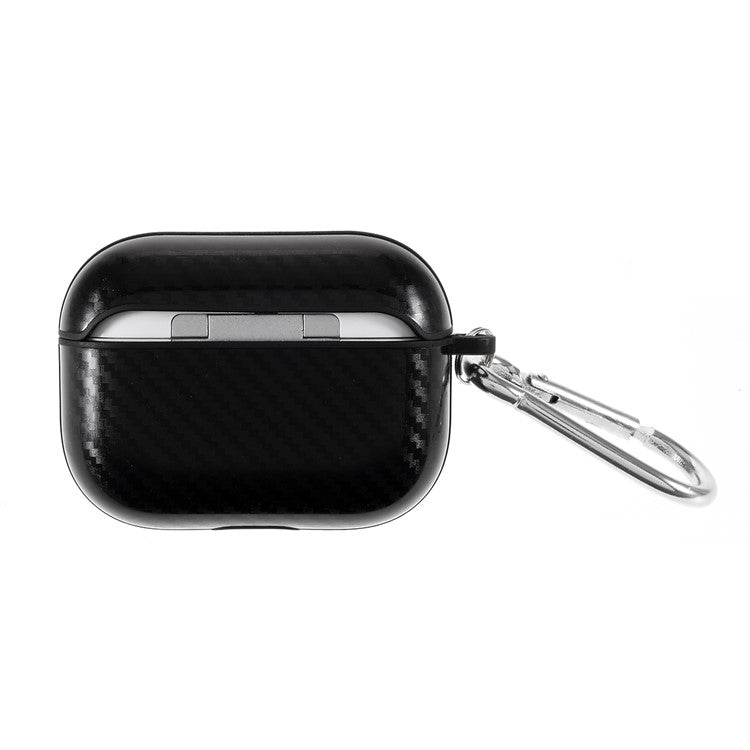 Anti-fingerprint Carbon Fiber Texture TPU Case with Hook for Apple AirPods Pro - Black