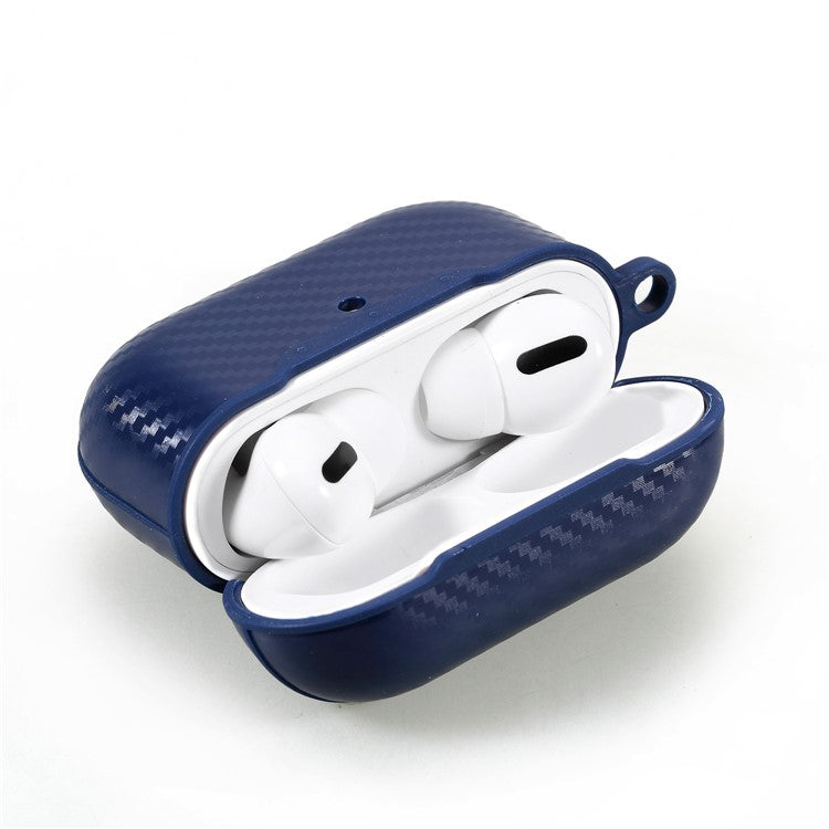 Anti-fingerprint Carbon Fiber Texture TPU Case with Hook for Apple AirPods Pro - Blue