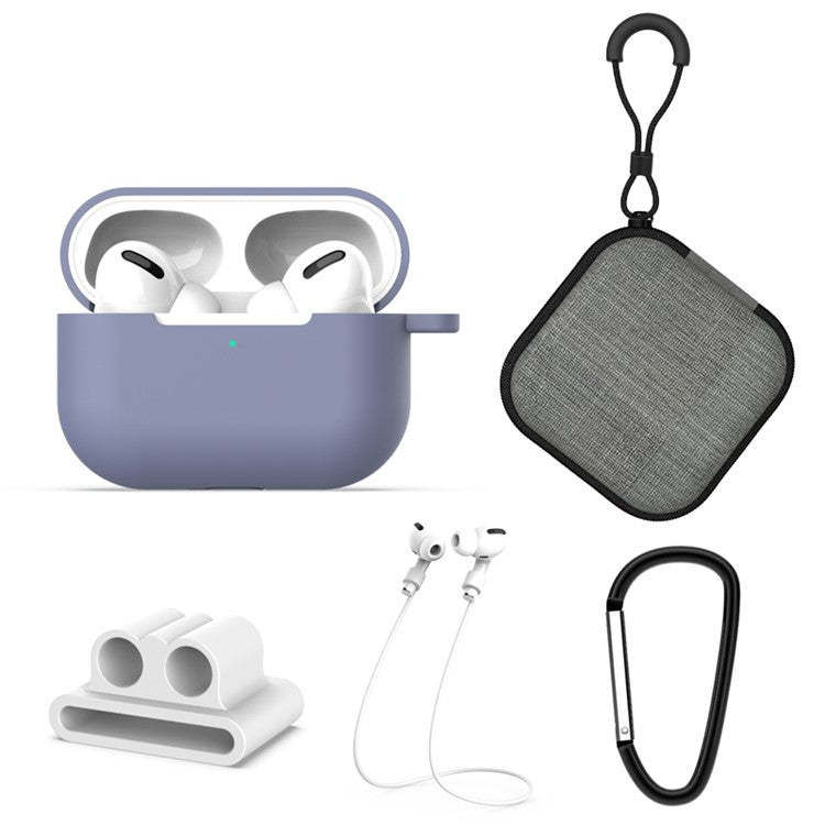 Headphone Lanyard+Portable Hook+Cloth Bag+Fixed Part Silicone Case for Airpods Pro - Purple