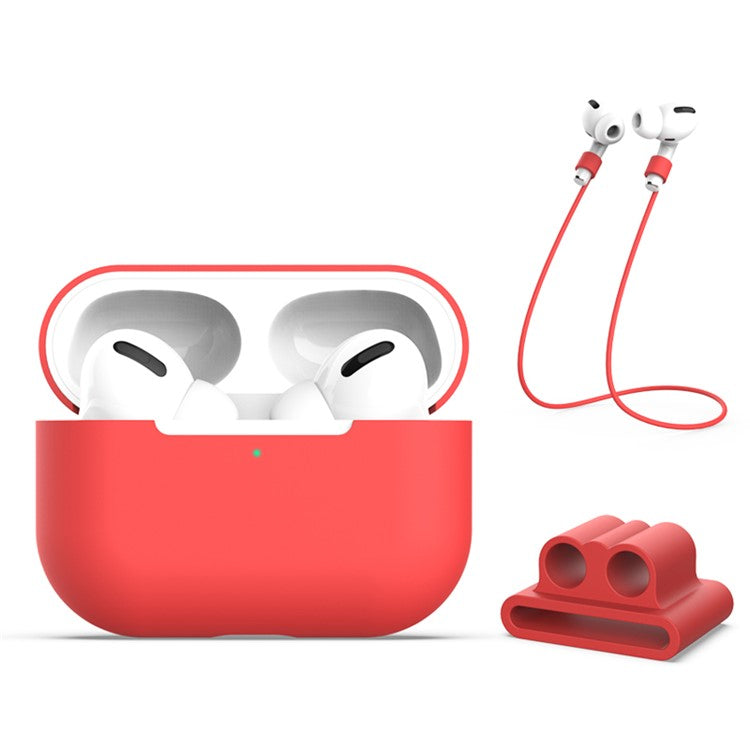 Silicone Case with Strap+Fixed Part for Apple AirPods Pro - Red