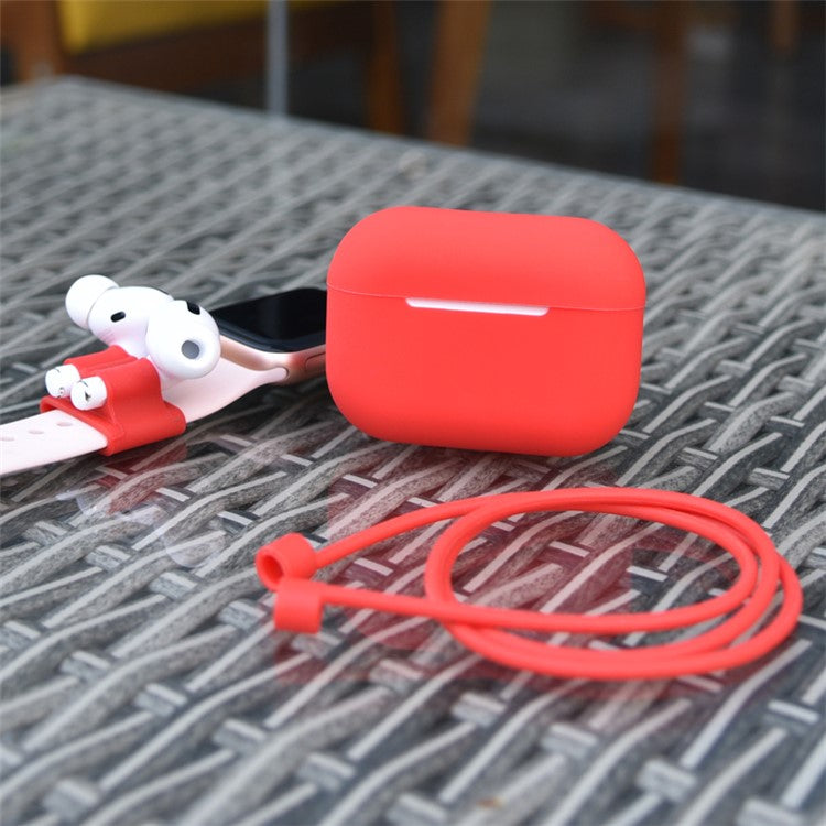 Silicone Case with Strap+Fixed Part for Apple AirPods Pro - Red