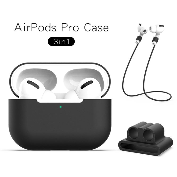 Silicone Case with Strap+Fixed Part for Apple AirPods Pro - Black