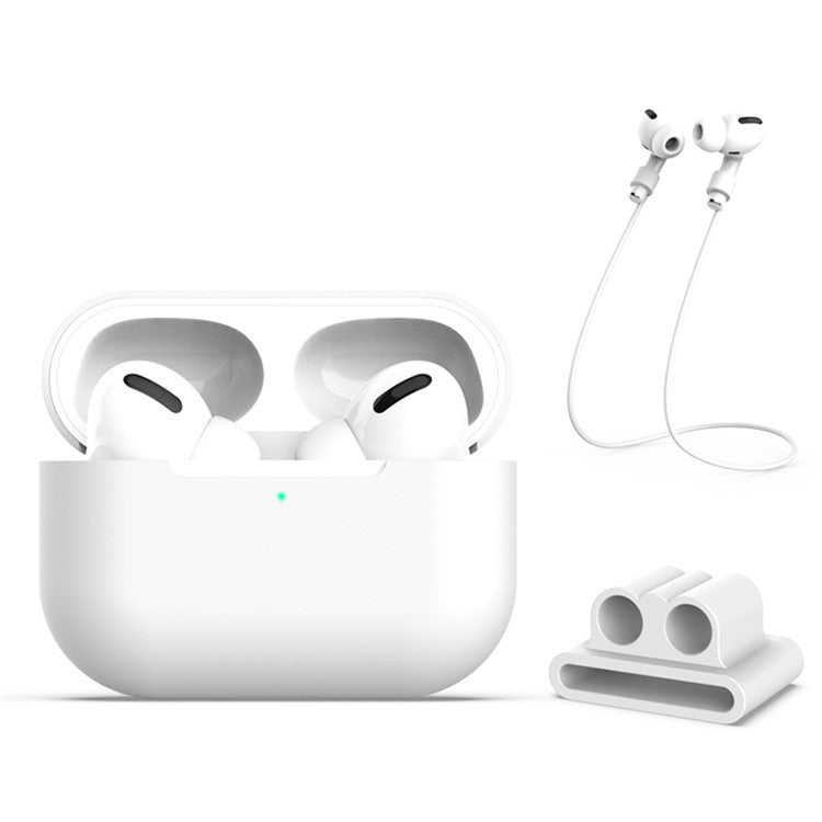 Silicone Case with Strap+Fixed Part for Apple AirPods Pro - White